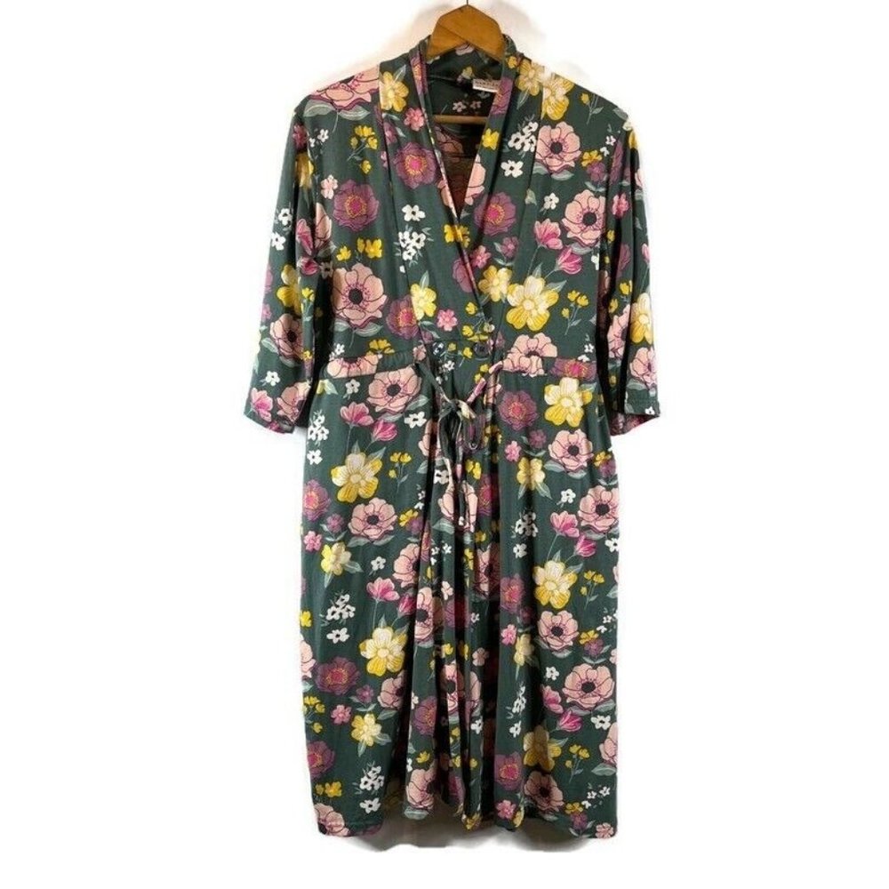 Gownies Recovery Floral Women's Robe - Green and Pink